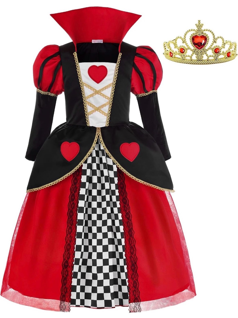 Like New Red & Black Queen of Hearts Kids Costume with Tiara